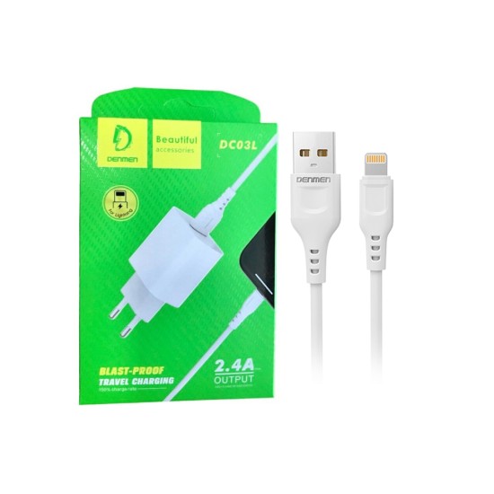 CHARGER ADAPTER DENMEN DC03L 2.4A WITH LIGHTNING CABLE WHITE CHARGER ADAPTER DENMEN DC03L 2.4A WITH LIGHTNING CABLE WHITE
